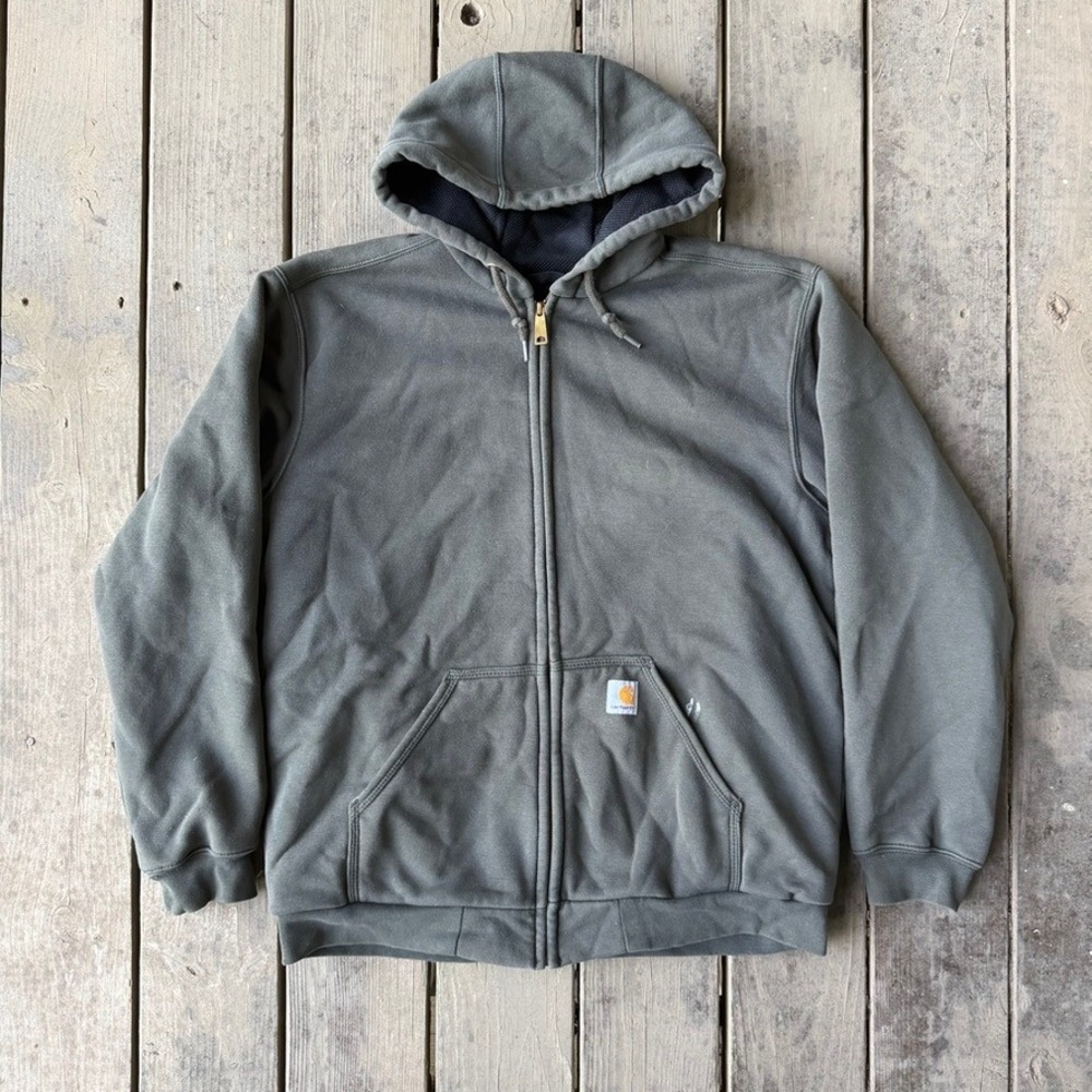 Carhartt Rain Defender Thermal Lined Full Zip Hoodie Green Mens Medium Vintage